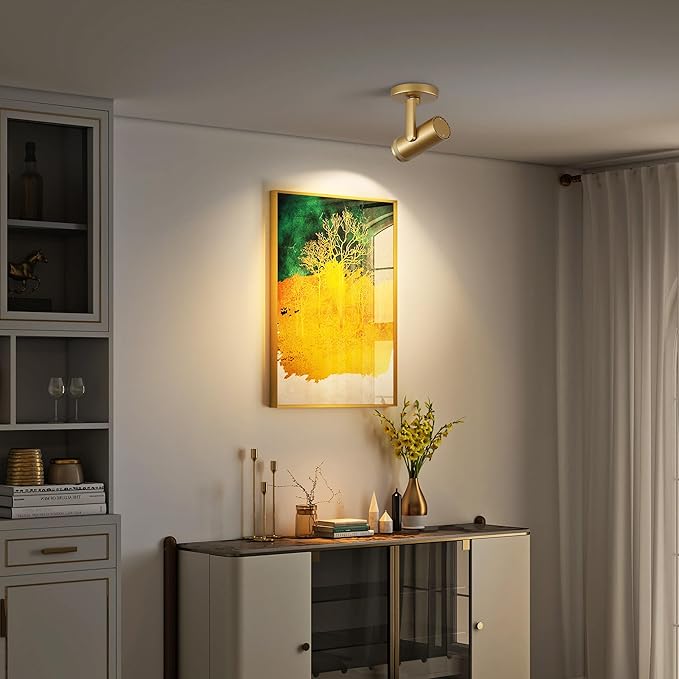 12W LED Gold Dimmable Zoomable Ceiling Spotlight Indoor – Adjustable Surface Mount Accent Light for Corridor, Living Room, Plants & Painting | Warm White 3000K CRI 97, Flicker-Free, 4 Packs