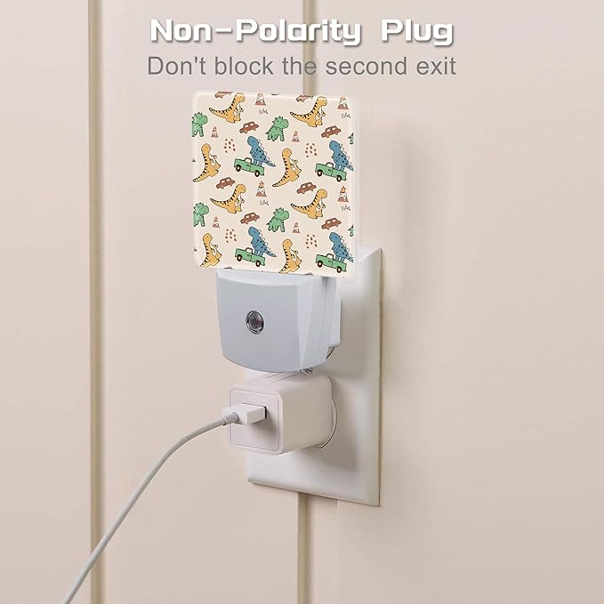 Cute Cartoon Dinosaurs Night Light for Kids, Funny Dino Car Truck Night Light Plug in with Dusk to Dawn Sensor, 0.5w Energy Saving Sleep Friendly Nightlight for Hallway Stairway Kitchen Bedroom