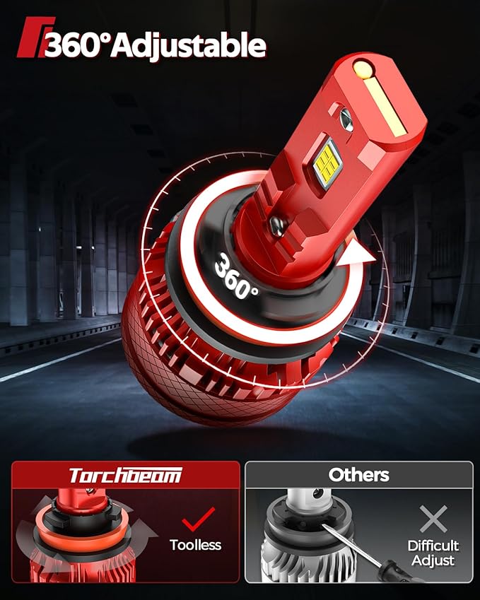 Torchbeam H11/H9/H8 9005/HB3 Bulbs Combo, 1000% 96000LM Super Bright 6500K Cool White H11 9005 Fog Lights with Cooling Fan, IP68, 60000HRS Long Lifespan, Plug-N-Play, Pack of 4