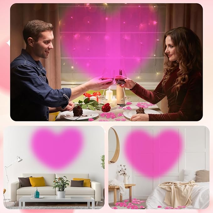 Heart Shaped Projection Lamp with 1000 Rose Petals Valentine's Day Sign Novelty Indoor Lamps USB Powered Romantic Night Light for Him Room Decorations Marry Me Proposal Weddings (Pink)