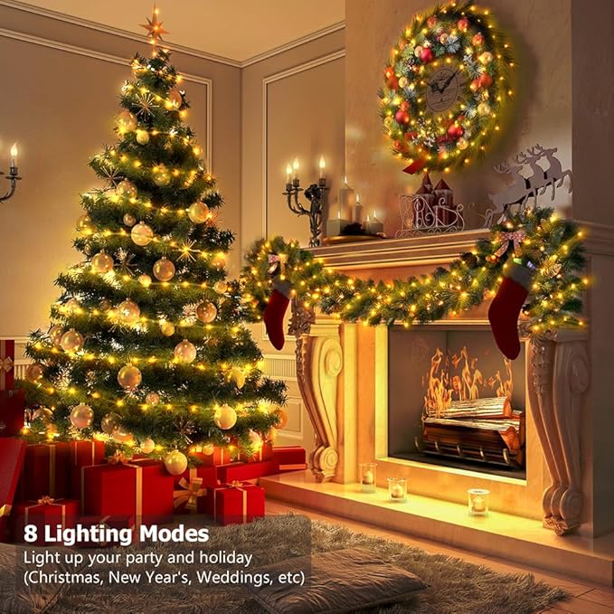 Battery Operated String Lights, 33ft 100 LED Fairy String Lights Battery Powered w/Remote & Timer for Indoor Outdoor Christmas Trees Wreath Decoration Bedroom Patio - Warm White