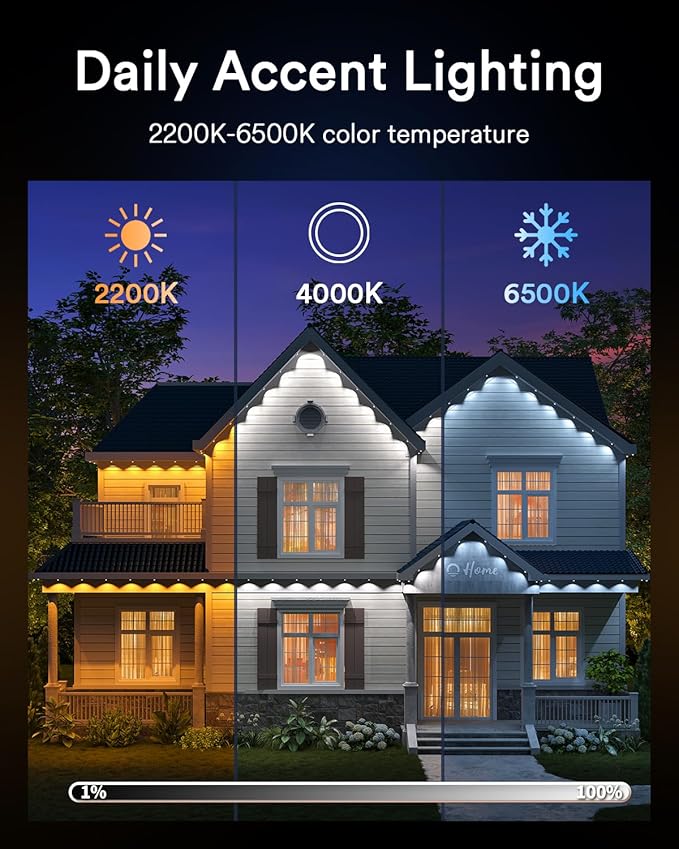 Lumary Permanent Outdoor Lights Pro with Remote, 40LED 53ft for House, 2000lm RGBAICW Smart Eave Light, Work with Alexa Google, Multi Scene for Daily Halloween Christmas Decor, IP67 Waterproof, White
