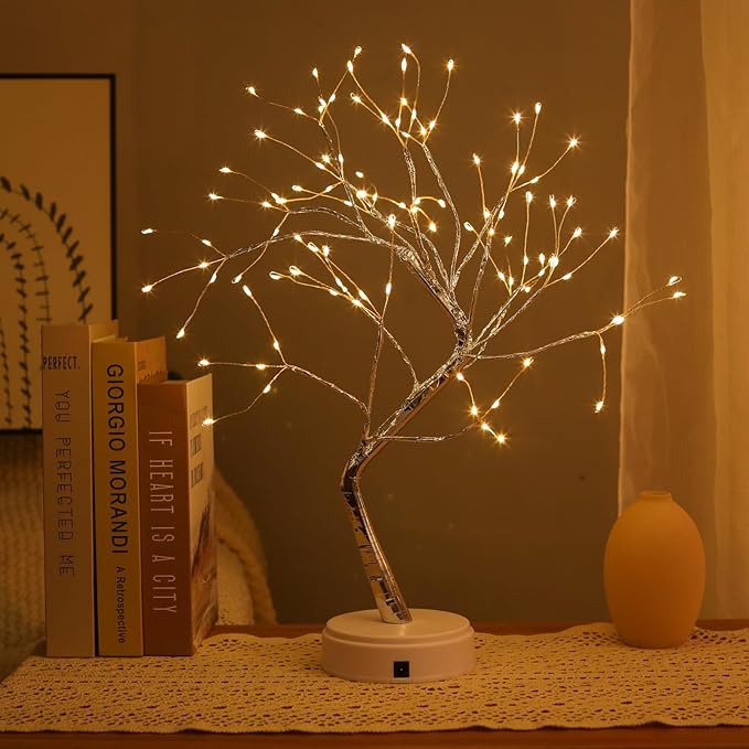 Meonua Bonsai Tree Lights for Easter Decor - 20" Firefly Tree Lamp with 108 LED Fairy Lights, Battery/USB Powered, Warm White - Home Decor, Gift for Bedroom, Living Room, Party
