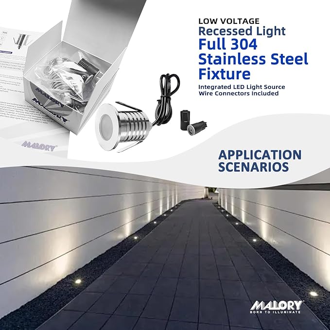 Low Voltage Deck Light 6 Pack, 3W 250LM Landscape Lighting, φ48 mm Recessed LED Outdoor Step Stair Lights, Full 304 Stainless Steel Deck Lighting Wired for Outside Floor Yard (SG06, 6-Pack 2700K)