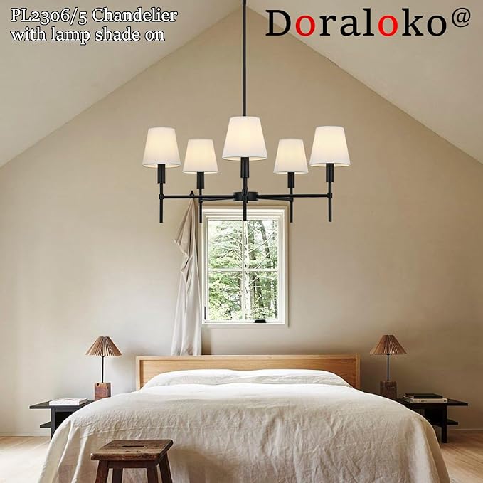 5 Pack Beige Chandelier Shades, 4" Top x 6" Bottom x 6" High Barrel Lamp Shade, 4.0x6.0x6.0 Inch Linen Fabric, Perfect Fit for 5-Light Pendant Light Wall Sconce, Clip On Bulb E12 Socket(Large Size)