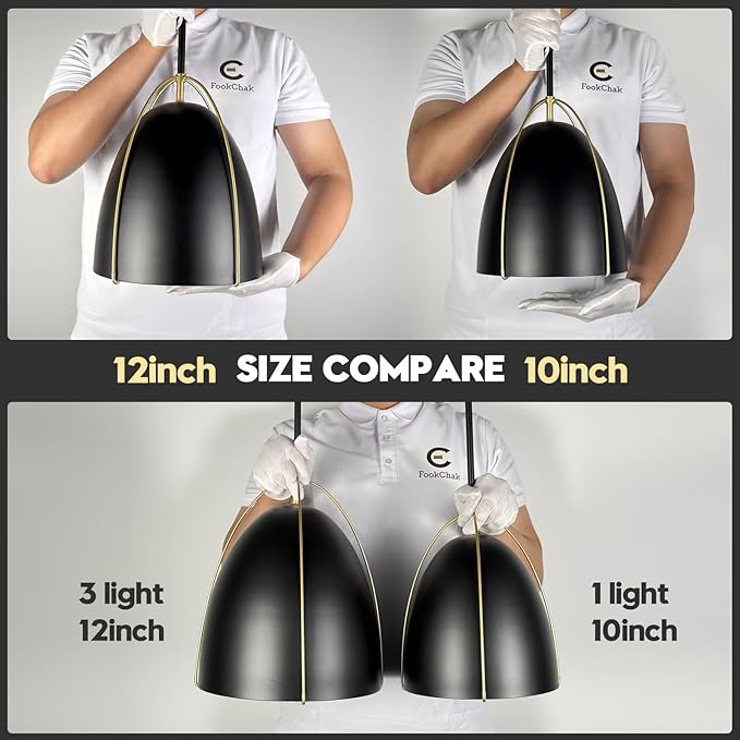 Black Dome Pendant Light 10in Kitchen Island Pendant Lighting Modern Black & Gold Ceiling Pendant Light Fixture for Kitchen Sink Dining Room, E26