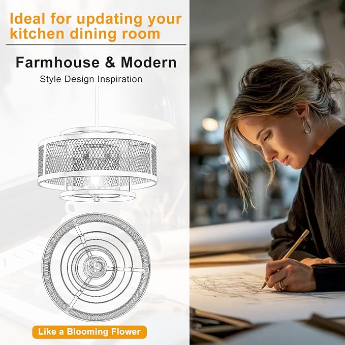 13" Modern Pendant Lights Kitchen Island, Matte Black Pendant Light Fixtures with Clear Glass Shade, Industrial Farmhouse Hanging Pendant Lights for Kitchen Island Dining Room Bedroom Hallway Entryway