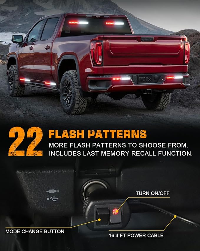 XRIDONSEN 2x 10.7 inch Red White Emergency Lights 24 LED Strobe Warning Flashing Safety Dash Side Window Front/Rear Windshield First Responder Lights for Volunteer Firefighter Vehicles POV Trucks