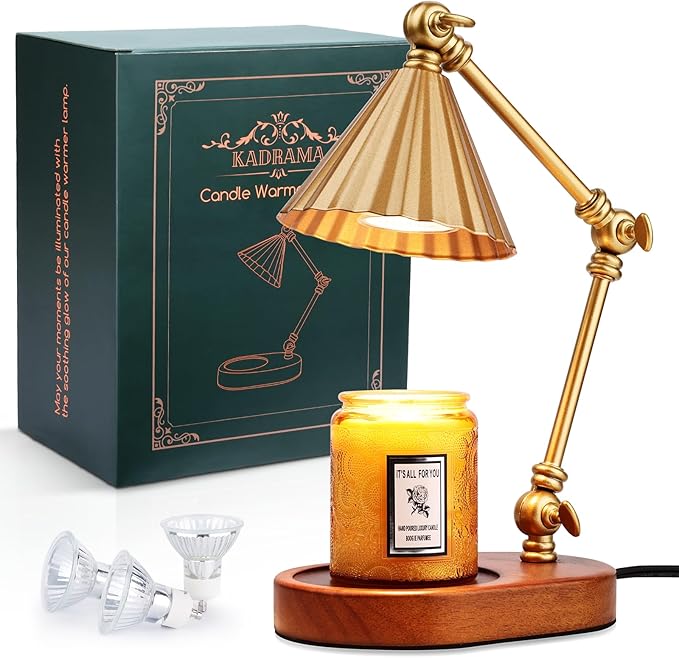 Candle Warmer Lamp with 3 Bulbs, Height Adjustable Candle Lamp Warmer with Timer - Electric Wax Melt Warmer for Scented Wax, Bedroom Home Decor, Gold