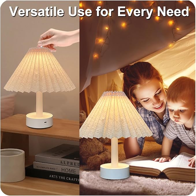 Table Lamp, Foldable Desk lamp with Stepless Dimming, 3 Color Modes, USB-C Rechargeable, Portable Bedside Desk Light for Home Office Reading Decorative (Beige)