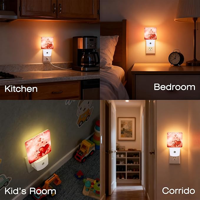 Red Hearts Love Night Light,Dusk-to-Dawn Auto Sensor Sweet Heart Romantic Red Plug in Night Light for Kids,0.5W Energy Saving LED NightLights for Bedroom,Ideal Gifts for Birthday Mother's Day