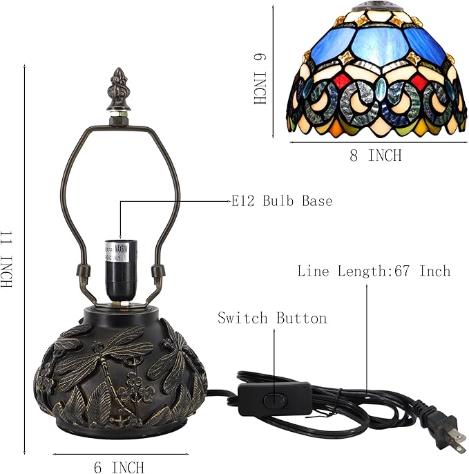Small Tiffany Mushroom Table Lamp,Mini Memory Sympathy Antique lamp 8X11 Inch (Blue Baroque)