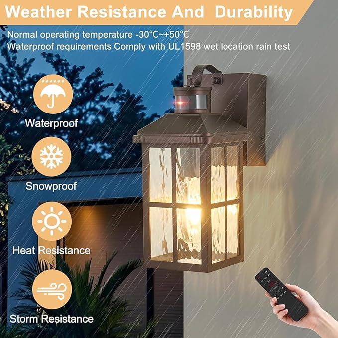 Porch Lights with GFCI Outlet with Remote,Dusk to Dawn Motion Sensor Outdoor Light, Upgraded 4 Lighting Modes Exterior Fixture Waterproof Outside Lights for House Patio Garage
