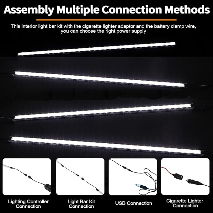 12V LED Interior Light Bar Kit Dimmable IP67 Waterproof Camping String Lights, Aluminum Magnetic Mount Exterior Lights,Portable Lighting for RV, Camping Tent Car Trailer Boat (4 Pack)