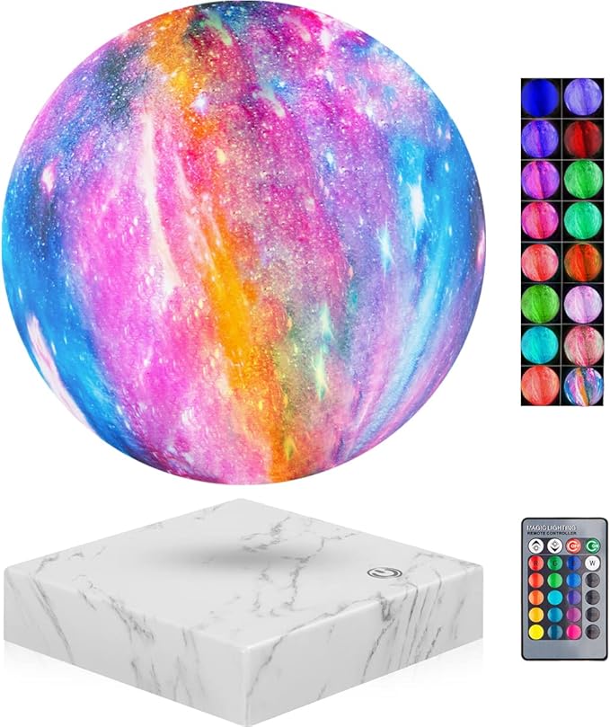 VGAzer Levitating Moon Lamp Galaxy Light, 3D Printed 20 Colors Modes Magnetic Night Light,360° Auto-Rotation Floating Moon Lamp for Chirstmas Gifts Desk Lamp