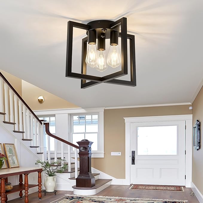 ZGLAOJT Motion Sensor Ceiling Light Fixture 3-Lights Semi Flush Mount Ceiling Light Black Industrial Indoor Chandelierfor Kitchen Living Room Bedroom Farmhouse Hallway Foyer