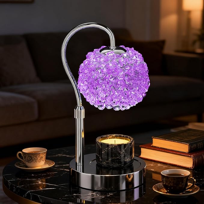 Luxury Candle Warmer Lamp with Crystal Gemstone Shade & Color-Changing Premium Base - Adjustable LED Wax Melt Warmer for Home Decor (Purple)