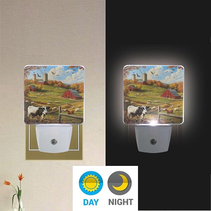 Beautiful Farm Night Light 2 Pack Dusk to Dawn Sensor Led Lamp for Women Men Night Lights Plug into Wall Decor for Bedroom Kitchen Bathroom Corridor, 0.5W