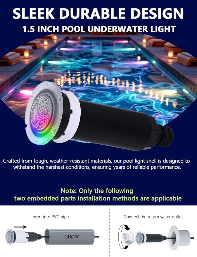 AC12V 1.5 Inch LED RGB Color-Changing Pool Light for Inground Pools - 100ft Cord, Compatible with Pentair GloBrite, Direct Fit Spa & Inground Pool Fixtures