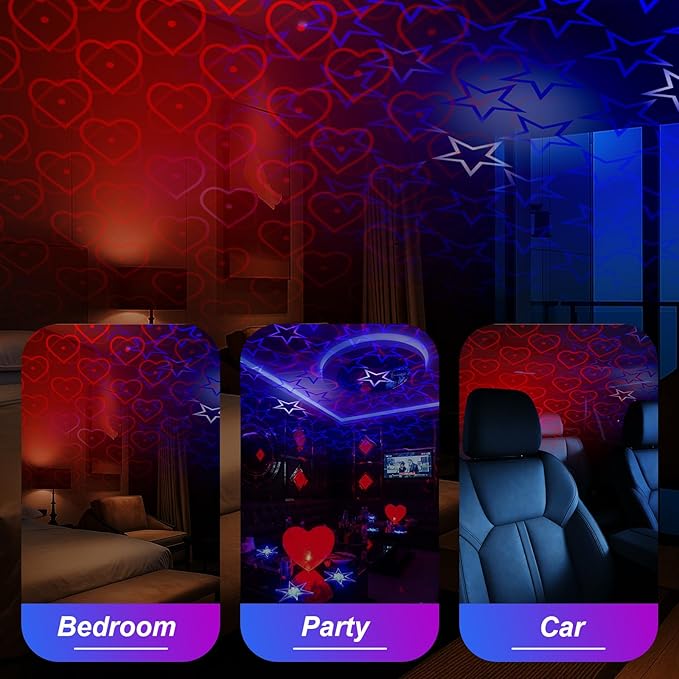 VIHOSE 2 Pack Valentine's Day USB Star Projector Night Light Adjustable Romantic Projector Car Interior Roof Lights Portable LED Night Herat Lamp Atmosphere for Valentine Ceiling, Bedroom, Party