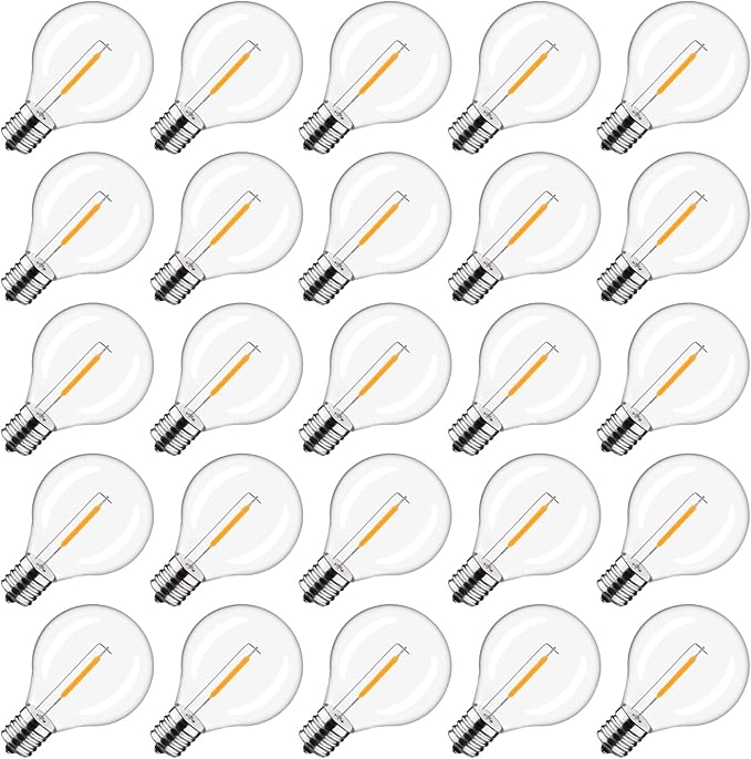 Plastic C7/G40 Replacement LED Light Bulbs - 0.6W Equivalent to 7W Incandescent Bulbs 2200K, E12 Screw Base Shatterproof & Waterproof LED Globe Light Bulbs for Outdoor String Lights (25 Pack)