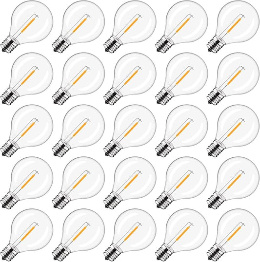 Plastic C7/G40 Replacement LED Light Bulbs - 0.6W Equivalent to 7W Incandescent Bulbs 2200K, E12 Screw Base Shatterproof & Waterproof LED Globe Light Bulbs for Outdoor String Lights (25 Pack)