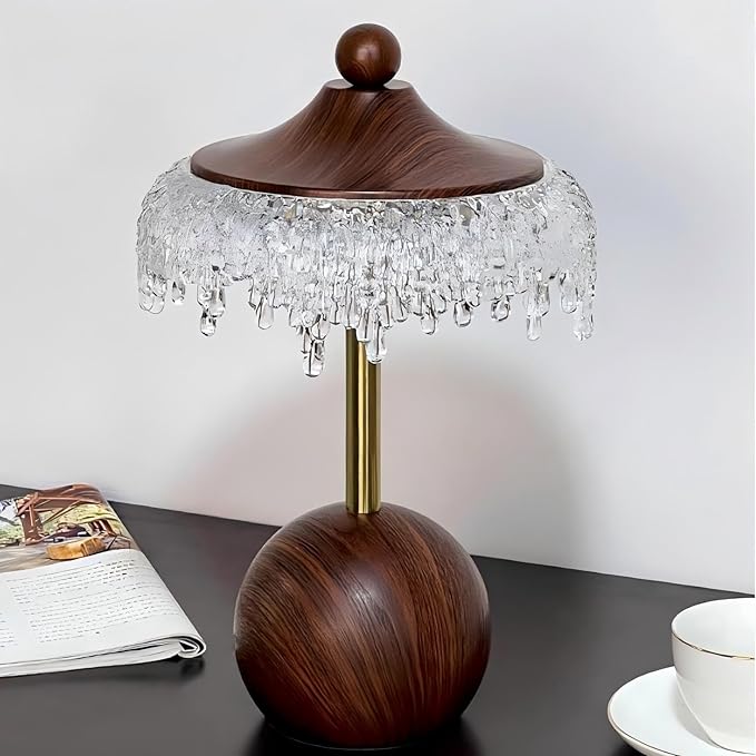 LIGHTLAND Water Drop Table Lamp, 7.9 * 13 Inch Crystal Acrylic Bedside Light for Study Room, Bedroom, Living Room