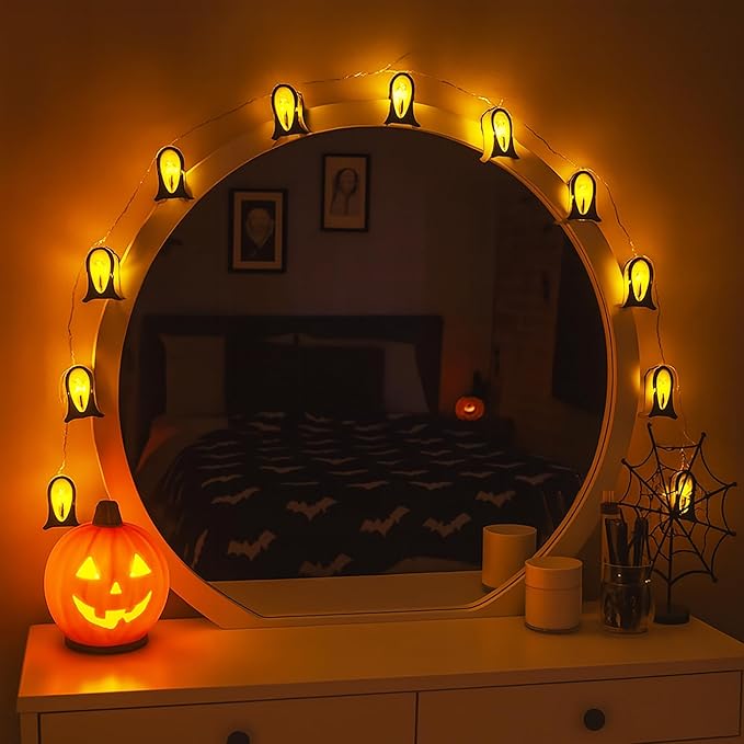 KEPATO Halloween String Lights, 9.8 FT 20 LED Spooky Ghost Decorative Lights for Indoor Outdoor Halloween Party Yard Porch Decor