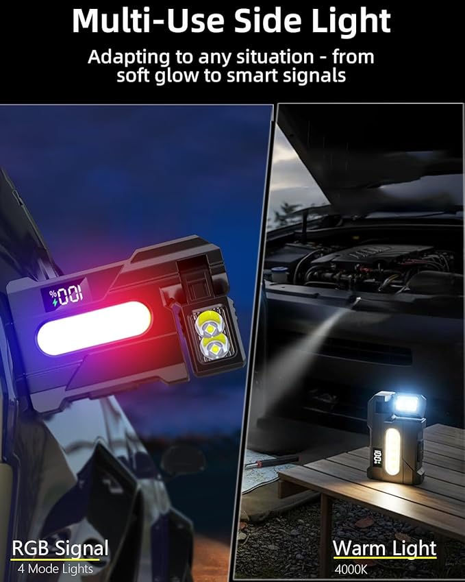 2026 Rechargeable EDC Flashlight with Rotable Lamp Head, 500 Lumens Super Bright Mini Flashlight, 1500mAh Portable Flat Pocket Flashlights, Magnetic Keychain Flashlight for Outdoor Home Emergencies