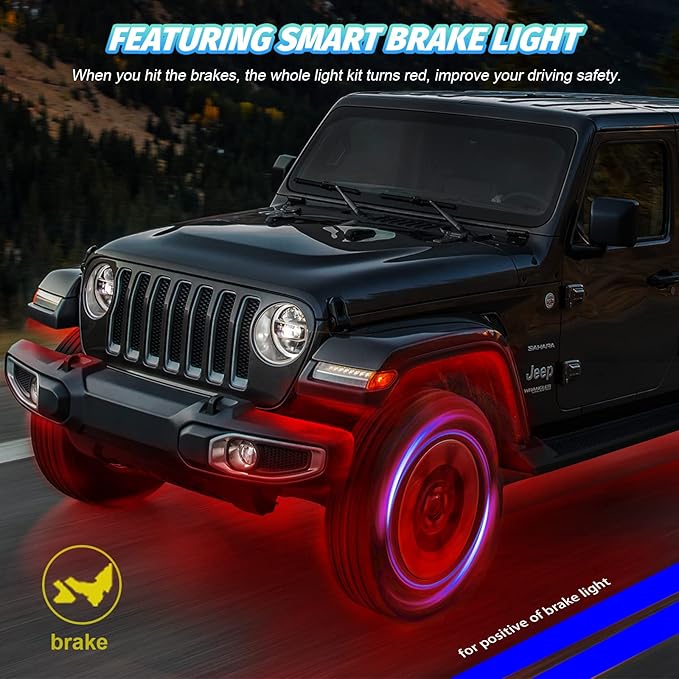 4 Pods Segmented RGB LED Rock Lights for ATV Golf Cart RZR SXS UTV Truck Pickup, Waterproof Multicolor Underglow Kit with APP/RF Remote Multi Zone Control Sync Music Mode Neon Underbody Lights 12V