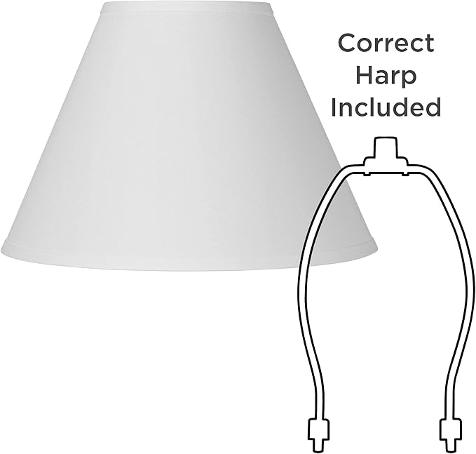 Bright Antique White Linen Large Lamp Shade 6.5" Top x 15" Bottom x 10.75" High x 11.75" Slant (Spider) Replacement with Harp and Finial - Springcrest