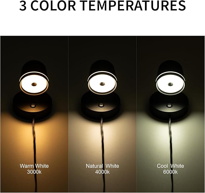Aisilan Plug in Wall Sconce, Dimmable LED Wall Light with Switch, 7W Adjustable Anti-Glare Bedroom Sconce, Matte Black Aluminum Wall Lamp for Living Room & Bedside