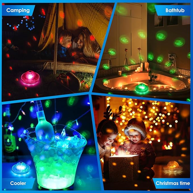 Floating Pool Lights, Pool Light with 6 Dynamic Lighting Effects, IP68 Waterproof Pool Lights That Float, Rechargeable RGB Upper and Lower Color Changing Lights for Hot Tub, Patio 4 Pack