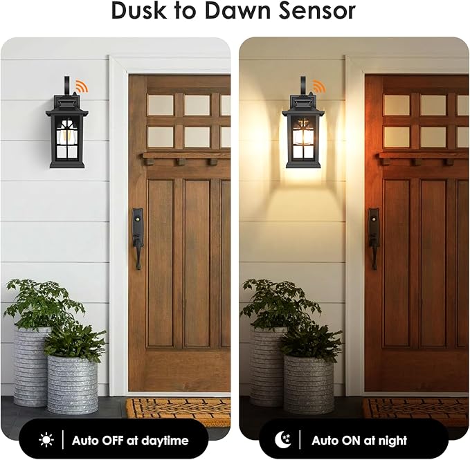 2-Pack Dusk to Dawn Outdoor Wall Light Fixtures, Aluminum Exterior Lighting Fixtures Wall Mount, Waterproof Porch Lights Outdoor Wall Sconces Lanterns, Black Outside Lights for House Front Door Garage