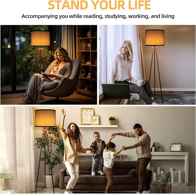 Tripod Floor Lamp, Mid Century Standing Lamp, Modern Design Studying Light for Living Room, Bedroom, Study Room and Office