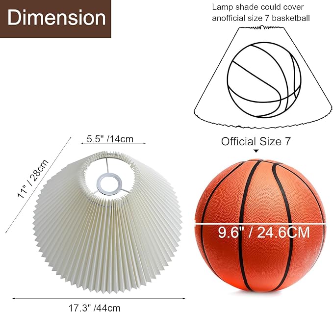 Pleated Lamp Shade for Arc/Arched Table Lamp/Floor Lamps Replacement Shade 5.9"Top X 16.5"Bottom X 11"High-Cream