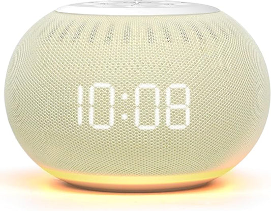 Reacher Auto-Dimmable Alarm Clock White Noise Machine with Night Light, 20 Soothing Sounds, Sleep Timer, Fabric LED Display, Precise Volume Control, Small Sound Machine for Nursery, Baby