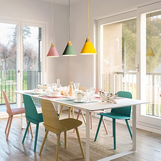 KCO Lighting Cone Pendant Lights Kitchen Island Small Pendant Light 3 Pack Barn Hanging Lights Indoor Nordic Pendant Lighting Pink Pendant Light Fixture
