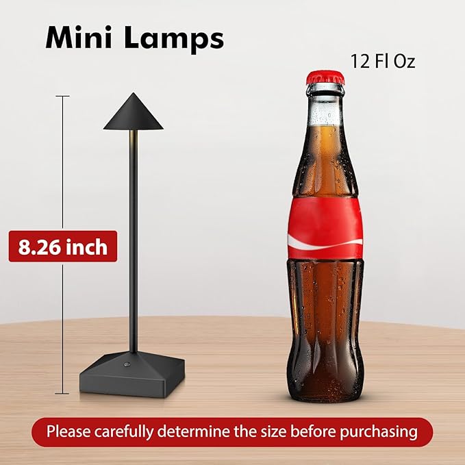 3 Pack 8.26in Black Small Cordless Table Lamps Rechargeable, Battery Operated Mini Lamp, Small Lamp Touch Portable Table Lights, LED Night Light for Bedside/Dining/Bar/Outdoor (Black-A)