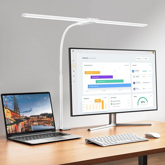 EppieBasic LED Double Head Architect Lamps, Extra Bright Workbench Office Lighting, Eye Protection Modern Desk Light for Monitor Working Reading White 1200LM