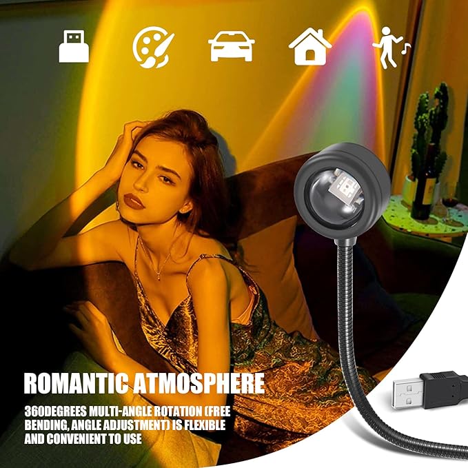 LED USB Sunset Lamp Night Light Projector Birthday Party Decoration Portable Mood Light for Bedroom Living,Sunset