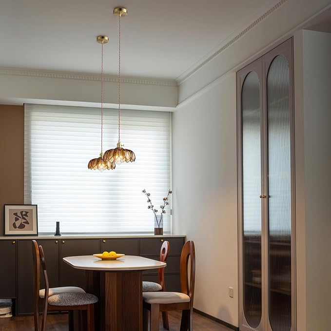 Pendant Lights Kitchen Island: Amber Glass Hanging Light Fixture with Rotating Switch, E26 Base - Modern Lighting for Dining Room, Bedroom & Living Room