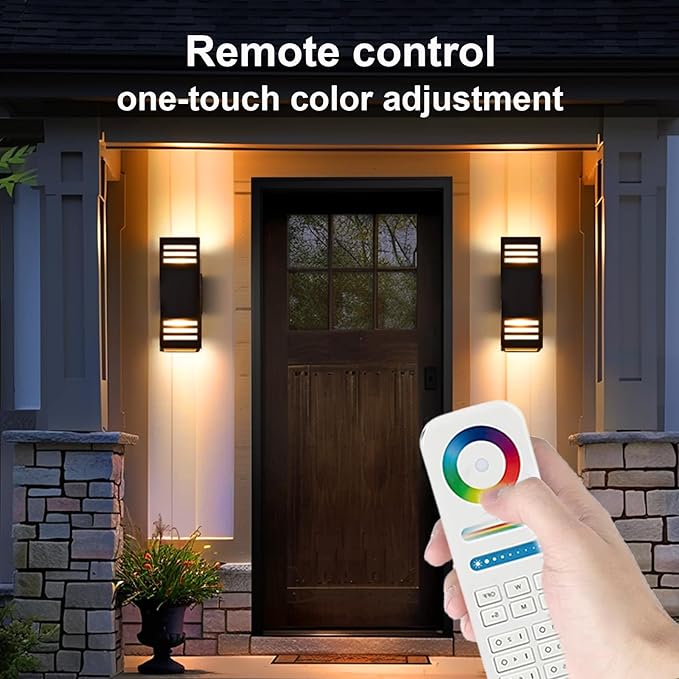 wowlite Up and Down Lights Outdoor Wall Sconce, 1200LM LED Outdoor Light Fixtures Wall Mount Exterior Lights for House, Smart RGBCW Black IP65 Waterproof Porch Lights Works with Remote and App Via Hub