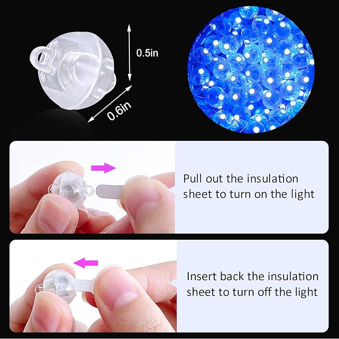 ZGWJ 100PCs Blue Balloon Lights Mini, Battery Powered, Long Standby Time Waterproof Tiny Led Round Flash Light for Paper Lantern Balloon Party Easter Eggs Wedding Christmas Halloween Decorations