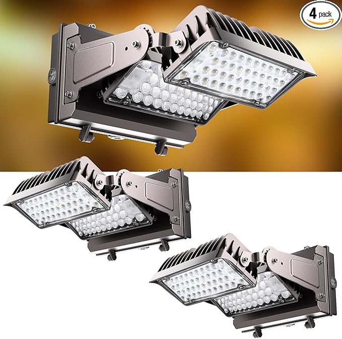 220W LED Wall Pack Lights, 360° Adjustable Panel with Dusk to Dawn Photocell, 100-277v 33000Lm 5000K Daylight, IP65 Waterproof & Advanced Heat Dissipation Outdoor Security Lighting-2Pack