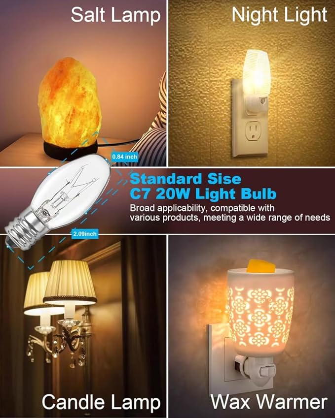 20 Watt Himalayan Salt Lamp Bulbs, Rock Salt Night Light Bulbs with E12 Base for Salt Lamps, Scentsy Warmer Wax Diffuser, Dimmable, Warm White, High Temperature Resistance, 15 Packs