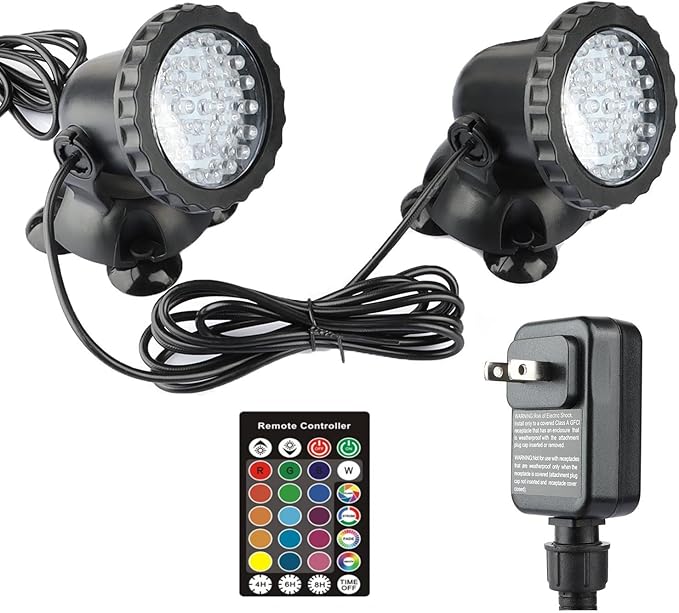 RGB Pond Light, Color Changing Fountain Lights Submersible Pond Lights, IP68 Waterproof Multi-Color Dimmable Used for Yard Spotlights Fish Pond Decoration (2 Lights)