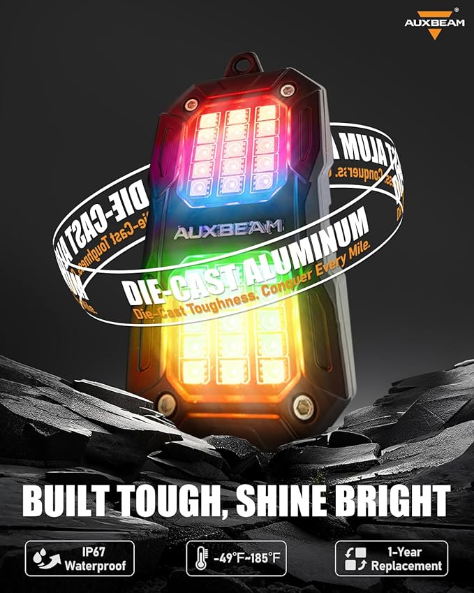 Auxbeam 2-Pod Dynamic Color Changing RGB LED Rock Lights for Trucks UTV ATV Boat Waterproof, Bluetooth&Remote Control Wheel Well Lights w/Brake Mode, 1 Year Warranty, (No Controller)