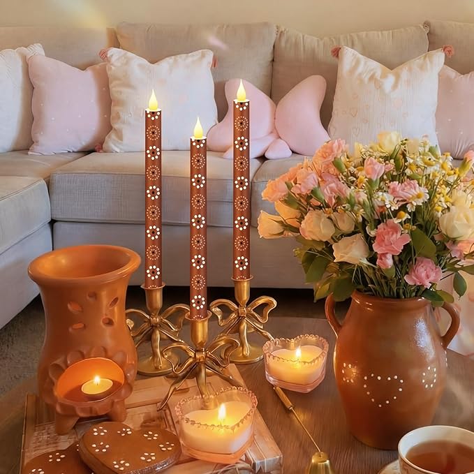 Honoson 6 Pcs Mexican Flameless Taper Candles 10.6 Inch Platos De Barro Mexicanos Candles Battery Operated LED Candlesticks for Mexican Home Decor Talavera Cielito Lindo Cinco De Mayo Party Gifts