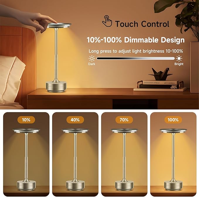 Cordless Rechargeable Table Lamps, Portable Led Ecolume Dining Table Light with Touch Control & 3 Color Dimmable, 5200mAh Battery Powered Vueeze Table Lamp for Outdoor Patio Dinner Restaurant (Silver)